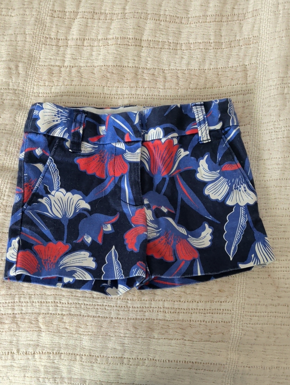 Crewcuts Navy Floral Print Girls' Shorts with Red & White Blooms
